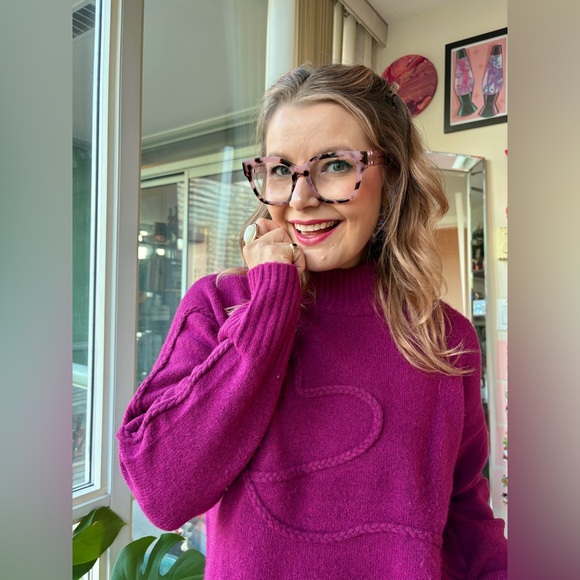 RW&CO. Sweaters - RW&CO. Magenta Cowl Neck Sweater with Heart Detail